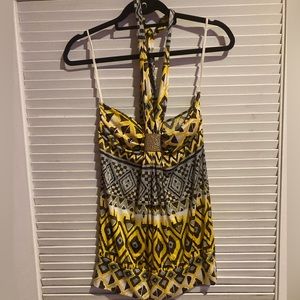 Yellow and Brown cross neck blouse